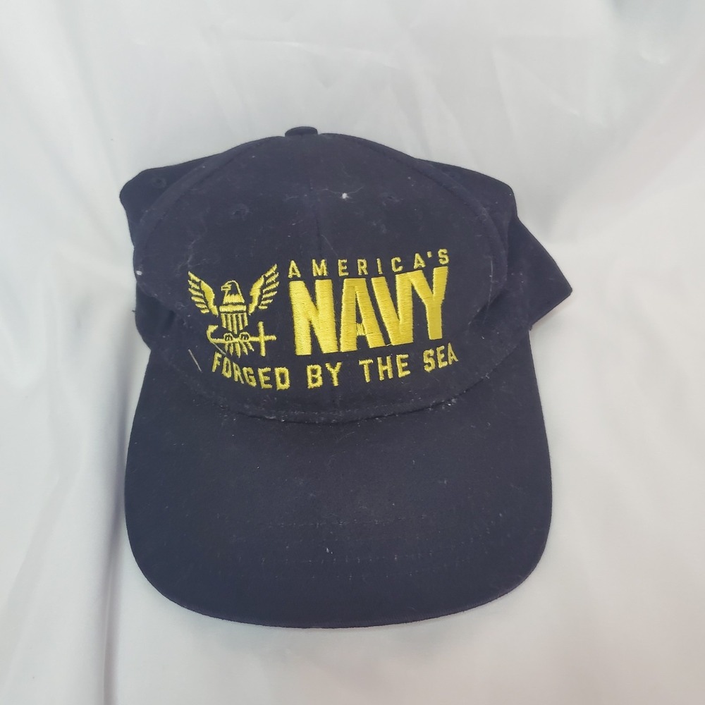 VINTAGE Americas US NAVY Forged By The Sea Hat Cap Made in USA